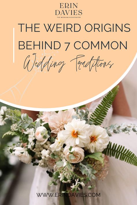 The Weird Origins Behind 7 Common Wedding Traditions by Erin Davies the Wedding Kickstarter - Boston Wedding Consultant and Planner | offering custom luxe wedding planning blueprints & expertise, wedding traditions explained, wedding traditions to skip, wedding traditions meaning, wedding traditions to ditch, wedding traditions to start, wedding traditions to include, wedding traditions to get rid of, origins of wedding traditions Wedding Traditions Explained, Human Facts, Old School Wedding, Wedding Table Garland, School Wedding, Floral Arch Wedding, Traditions To Start, Wedding Consultant, Wedding Traditions