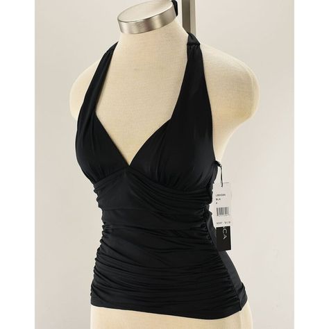 La Blanca Black Island Goddess Halter Tankini Swim Top Molded Cups Nwt Size: 6 La Blanca Women's Swim Top Model: Island Goddess Halter Tankini Top Size: 6 Black Solid Pattern 83% Nylon & 17% Spandex Upf 50+ Molded Cups Ties At Neck Ruched Front Padded Cups New W/ Tags Halter Strap Top, Top Halter Outfits, Halter Neck Top Outfit, Halter Neck Top Pattern, Halter Outfit, Halter Top Pattern, Black Tankini Top, Black Island, Mommy Outfits