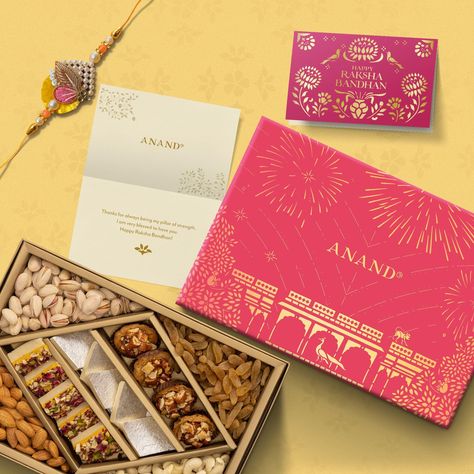 ANAND Rakhi For Brother With Sweets Gift Pack Dryfruits Box And Greeting Card Pure Ghee Assorted Gift Hampers Indian Mithai Sweets Rakhi With Combo Dry Fruit Raksha Bandhan Gift for Brother And Bhabhi : Amazon.in: Grocery & Gourmet Foods Sweet Box Design Indian, Rakhi Shoot, Indian Sweets Box, Indian Mithai, Diwali Gift Box, Mithai Boxes, Sweet Box Design, Raksha Bandhan Gifts, Rakhi For Brother