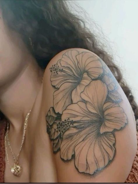 Hibiscus Sleeve Tattoo, Hibiscus Shoulder Tattoo, Hibiscus Tattoo Shoulder, Shoulder Tattoo Flower, Hibiscus Flower Tattoo, Tropical Flower Tattoos, Hawaiian Flower Tattoos, Hibiscus Flower Tattoos, Butterfly Tattoos On Arm