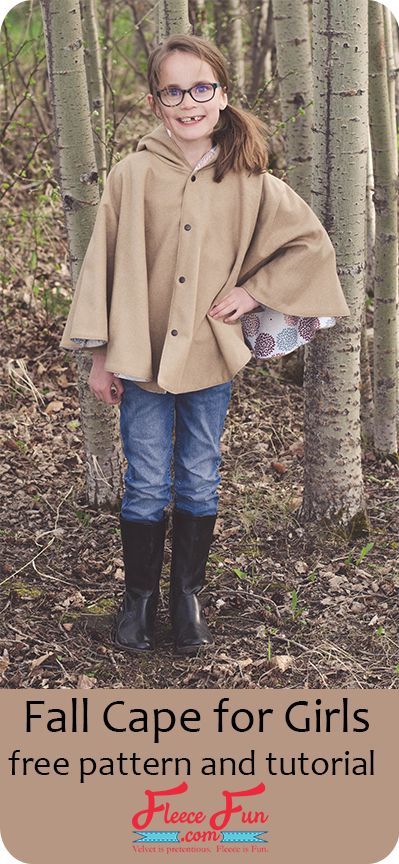 I love this free pdf sewing pattern for girls. This fall cape tutorial is a perfect sewing DIY idea! It looks really easy to put together and is great for layering in Autumn. Fleece Sewing, Fall Capes, Cape Tutorial, Fabric Art Diy, Cape Pattern Sewing, Fleece Projects, Patterns For Fashion, Cape Pattern, Fall Sewing