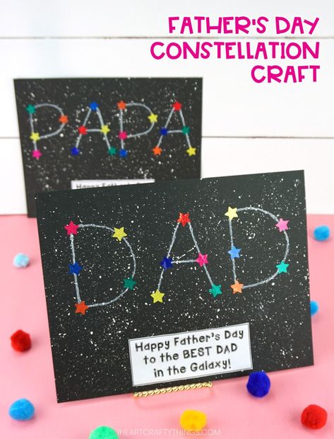 Kids will have a blast making this fun constellation craft for Father's Day. Easy Father's Day craft for preschoolers and kids of all ages to make for Dad and Grandpa. #iheartcraftythings Constellation Craft, Kids Fathers Day Crafts, Easy Fathers Day Craft, Fathers Day Art, Cadeau Parents, Mothers Day Crafts For Kids, Father's Day Diy, Fathers Day Crafts, Father's Day Card