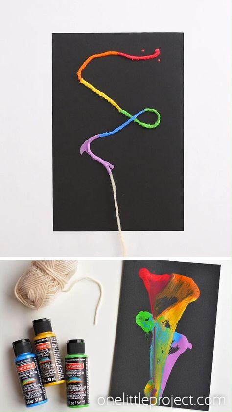 Pull String Art, String Pull Painting, Pull Painting, Art With Acrylic Paint, Arts And Crafts For Adults, Paint Easy, Teen Art, Easy Arts And Crafts, Art And Craft Videos