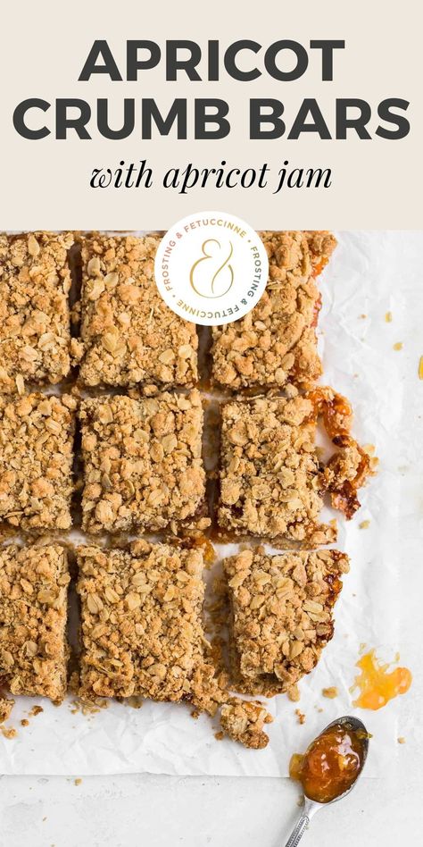 These easy apricot jam bars with oatmeal crust and crumb topping are buttery, sweet, and delicious! These apricot oat bars can be ready in just 30 mins. They're the perfect fruit dessert recipe for when you don't have a lot of time or patience. Quick and easy! Apricot Oat Bars, Apricot Recipes Jam, Recipes With Apricot Jam, Apricot Squares, Apricot Bars Recipe, Bars With Oatmeal, Oatmeal Crust, Apricot Bars, Oat Bar Recipes