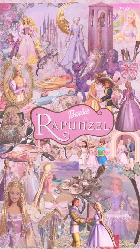 Barbie as rapunzel 🎀💕✨ Barbie As Rapunzel Aesthetic, Barbie Rapunzel Wallpaper, Barbie Collage Wallpaper, Barbie Wallpaper Princesses, Barbie Princess Aesthetic, Barbie Rapunzel Aesthetic, Barbie Movies Wallpapers, Barbie As Rapunzel, Rapunzel Aesthetic