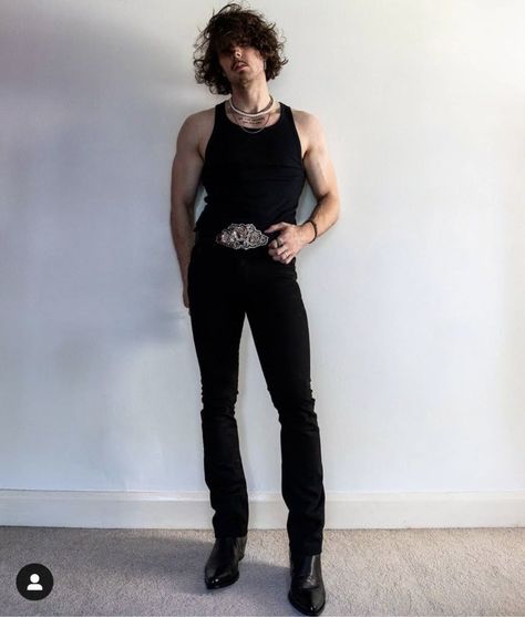 Western Outfit Men, Rockstar Outfit Men, Black Western Outfit, Urban Cowboy Style, Cowboy Outfit For Men, Rock Star Outfit, Goth Guys, Urban Cowboy, Alt Outfits