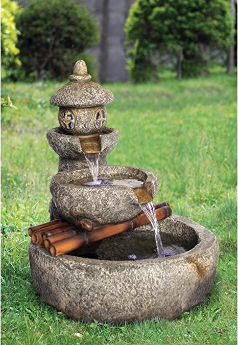 AmazonSmile : Asian Decor Water Fountain with LED Light - Tranquil Springs Pagoda Fountain - Outdoor Water Feature : Garden & Outdoor Tiered Fountain, Japanese Garden Decor, Pagoda Garden, Outdoor Water Feature, Bug Control, Fountain Design, Japanese Garden Design, Tabletop Fountain, Asian Garden