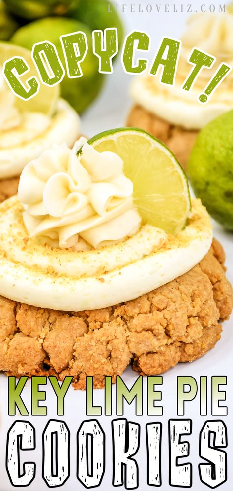 Love key lime pie? This Crumbl key lime cookie recipe is the perfect way to get your fix. Tart key lime frosting tops a tender graham cookie. Key Lime Crumble Cookies, Crumbl Key Lime Pie Cookie, Key Lime Pie Cookies Recipe, Key Lime Cookies Recipe, Key Lime Frosting, Key Lime Pie Cookies, Key Lime Cookie Recipe, Pie Cookies Recipe, Lime Frosting