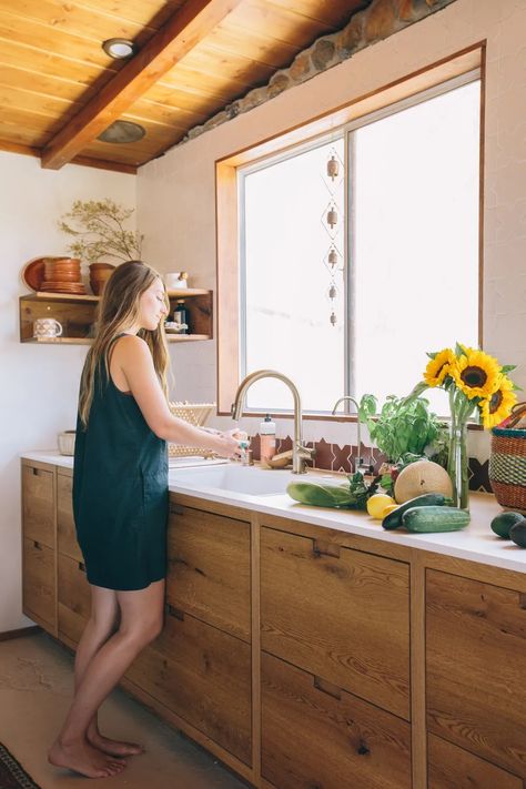 Hacienda Kitchen, Modern Hacienda, Joshua Tree House, The Joshua Tree, Recycled Tile, Fireclay Tile, Kitchen Renovations, White Backsplash, Studio Kitchen