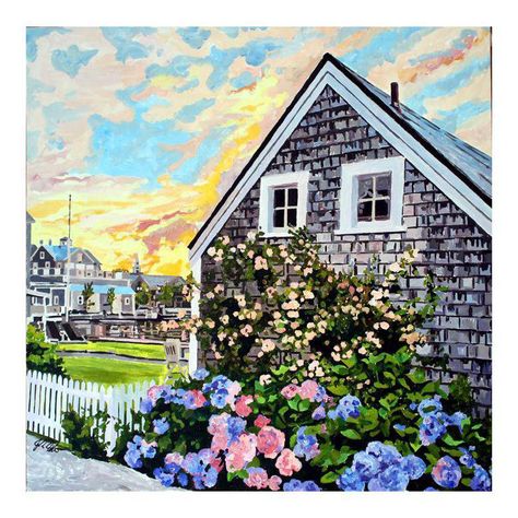 Nantucket Wall Art, Nantucket Painting, Nantucket Watercolor, Nantucket Art, Cape Cod Painting, Costal Granddaughter, Cottage Bathroom Ideas, Nantucket Home, Paint Inspo