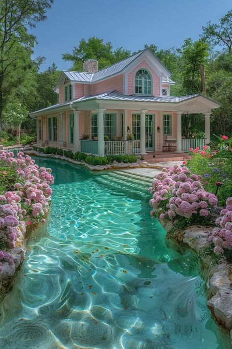 Water House, Dream Life House, Dream Beach Houses, Dream Cottage, Pink House, Dream Beach, Dream House Rooms, Fantasy House, Cute House