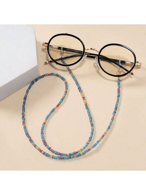 1pc Simple Summer Sunglasses Chain, Blue Beaded Eyeglasses Chain Fashionable Anti-Slip Mask Strap Lanyard Accessory Blue Elegant,Boho   Glass     Women Accessories, size features are:Bust: ,Length: ,Sleeve Length: Slip Mask, Eyeglasses Chain, Mask Strap, Sunglasses Chain, Simple Summer, Summer Sunglasses, Eyeglass Chain, Lanyard, All Fashion