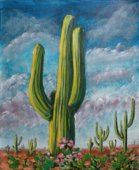 Acrylic Painting Desert, Acrylic Cactus, Painting Ideas Acrylic, Cactus Paintings, Cactus Painting, Desert Art, Painting Media, Desert Cactus, Wildlife Paintings