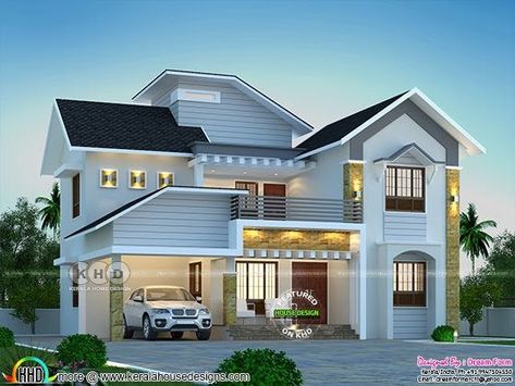 2500 square feet beautiful mixed roof house plan with 4 bedrooms by Dream Form from Kerala. Kerala Home Design, Small House Blueprints, Kerala Home, Small House Front Design, Kerala House, Modern Small House Design, Small House Elevation Design, Indian House, Roof House