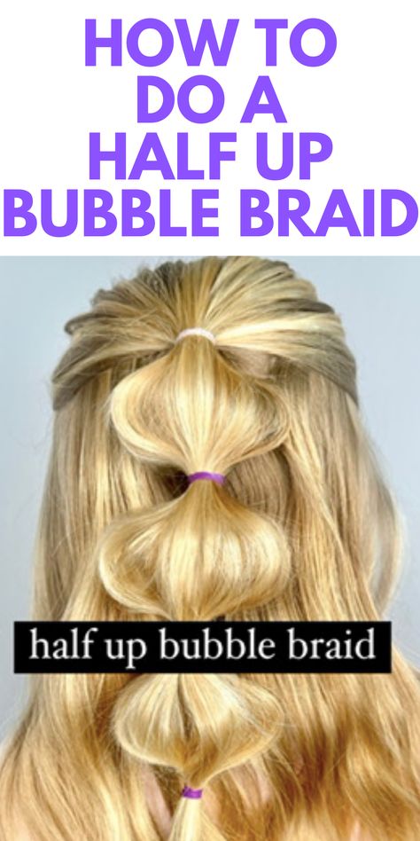 How To Do Bubble Braids On Yourself, Bubble Braid Tutorial Half Up, Pig Tail Bubble Braids, Half Up Half Down Bubble Braids, How To Bubble Braid Tutorials, How To Bubble Braid, Bubble Braid Hairstyles Half Up, Bubble Braids Half Up Half Down, Easy Bubble Braid Tutorial