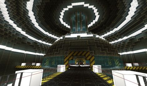 Minecraft Futuristic Base Interior, Minecraft Futuristic Building Interior, Scifi Minecraft Builds, Minecraft Lab Ideas, Minecraft Bunker Entrance, Minecraft Water Elevator, Minecraft Science Lab, Minecraft Bunker Ideas, Minecraft Futuristic Building