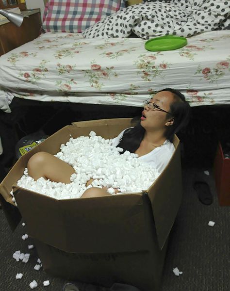 I Wake Up At 2 Am To Find My Roommate Passed Out In A Box Of Packing Peanuts Moving Party, Craft Embroidery, House Moving, College Kids, Have A Laugh, Laughing So Hard, Funny Pins, On The Floor, Bones Funny