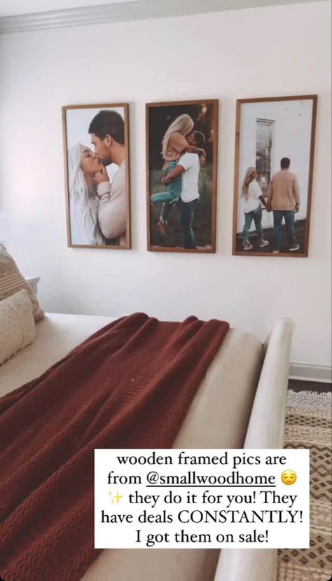 Wedding Pictures Display Above Bed, Bedroom Wall Frames Ideas Photo Displays, Family Photo Wall Bedroom, Smallwoods Picture Ideas Bedroom, Wedding Picture Above Bed, Couple Photos On Wall Ideas, Wedding Photos In Living Room, Couple Photo Wall Ideas, Pictures Behind Bed