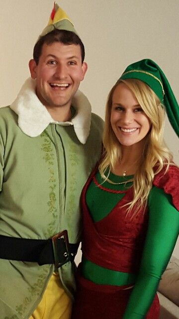 Buddy and Jovie "Elf" couples costumes Elf And Jovie Costume, Buddy The Elf And Jovie Costume, Buddy And Jovie Costume, Jovie Elf Costume, Jovie Elf, Christmas Elf Costume Diy, Buddy The Elf Costume, Diy Elf Costume, Elf Costumes