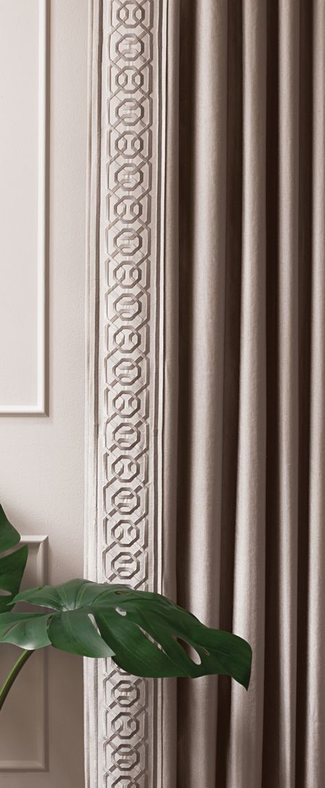 Samuel and Sons Passementerie Curtain Trim, Finials For Curtain Rods, Curtain Rod Hardware, Samuel And Sons, Interior Windows, Green Curtains, Custom Drapes, Embroidered Border, Showroom Design