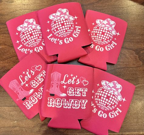 "Neoprene Koozie to hold a standard beer/ soda can \"Let's go girl\" theme koozie.  double sided! one side says \"let's go girl\" and the other says \"let's get rowdy\"  _  _  _  _  _  _  _  _  _   ♥Invoices are NOT included with your order. If you select that the item is a gift, a gift receipt with message will be included in the package. RUSH ORDERS If you need your item faster than our turnaround time quoted at checkout, please contact us to make sure we can accommodate your request. If you d Bachelorette Koozies, Rodeo Bachelorette, Birthday Cruise, Last Rodeo, Go Girl, Custom Cup, Girl Themes, Time Quotes, Lets Go