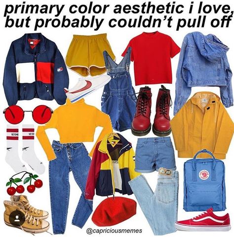 primary colour aesthetic Primary Colors Clothes, Primary Color Outfit Aesthetic, Primary Color Outfit, Primary Aesthetic, Cute 80s Outfits, Colour Aesthetic, Inspiration Moodboard, Aesthetic Spring, Fashion Collage