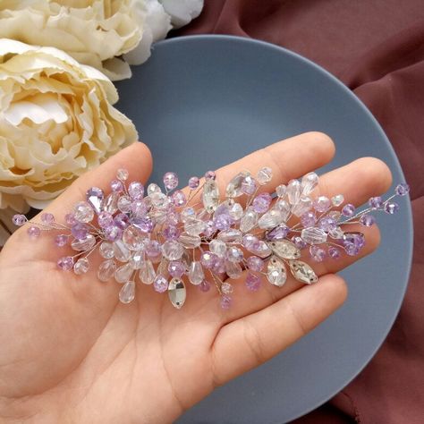 Bridesmaid Lavender, Purple Hair Accessories, Amethyst Hair, Wedding Gowns Online, Purple Bridesmaid, Headpiece Diy, Violet Hair, Purple Bridesmaids, Wedding Hair Clips