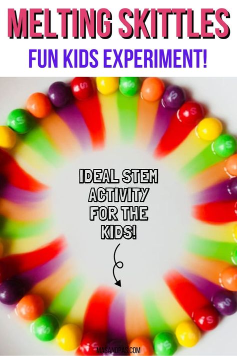 Do you have any Skittles in your sweet cupboard? Why not use them in this fun must-do kitchen science experiment? Rainbow Magic Melting Skittles is a fun science experiment your kids will definitely be fascinated by! #MagicMeltingSkittles #RainbowSkittlesExperiment #KidsScienceExperimentAtHome #STEMactivities #STEM M&m Rainbow Experiment, Skittles And Milk Experiment, M&m Science Experiment, Rainbow Skittles Science Experiment, Candy Science Experiments For Kids, Skittle Science Experiment, Candy Experiments For Kids, Skittle Rainbow Experiment, Kitchen Science For Kids