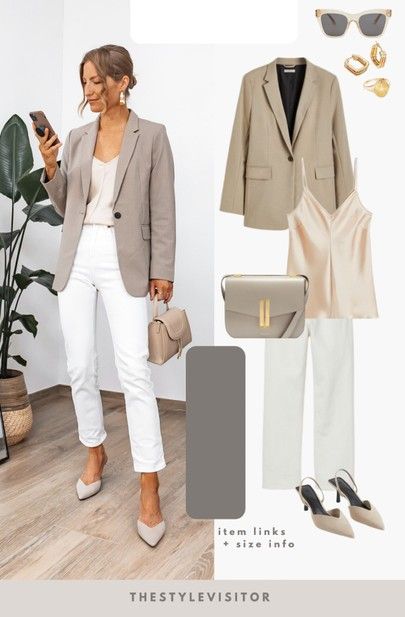 White Jacket Work Outfit, White Top Outfit Work, White Jacket Office Outfit, White Jeans With Blazer, White Jeans Blazer Outfit, White Pants And Blazer Outfit, White Pants Office Outfit, White Jeans And Blazer Outfit, White Jeans Office Outfit