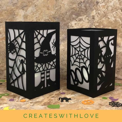 Walker Bag Tutorial, Halloween Luminaries, Halloween Lantern, Laser Cut Decor, Walker Bag, Idee Cricut, Halloween Lanterns, Cricut Halloween, Tealight Candle Holder