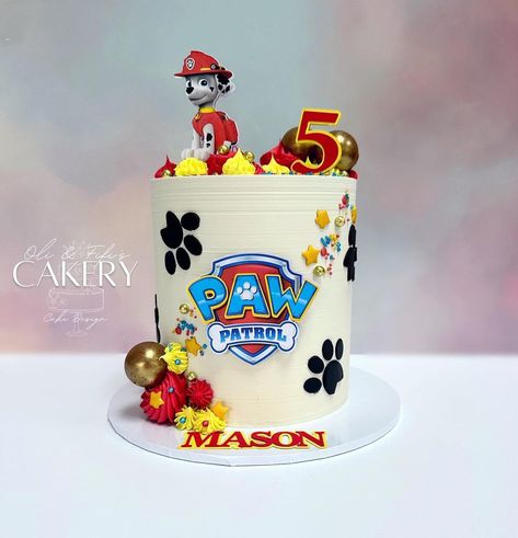 Oli & Fifis Cakery | Emma Betianu on Instagram: "PAW PATROL 🐾 A paw patrol cake for Mason, with his favourite pup Marshall #pawpatrolcake #pawpatrol #cake #ganachecake #buttercreamcake …" Paw Patrol Monster Truck Cake, Marshall Birthday Cake, Marshall Cake Paw Patrol, Paw Patrol Buttercream Cake, Mighty Pups Cake, Paw Patrol Marshall Cake, Marshall Paw Patrol Cake, Birthday Cake Paw Patrol, Paw Patrol Theme Cake