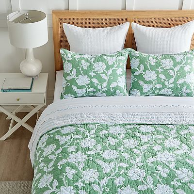 DRAPER JAMES RSVP™ Lessie 3-piece Quilt Set with Shams Vintage French Wallpaper, Coastal Guest Bedroom, Beachy Boho Bedroom, Twin Beds Guest Room, Young Adult Bedroom, Cowboy Bedroom, Mint Bedroom, Bold Bedding, Geometric Bedding