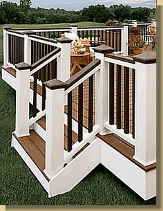 dark spindles, and hand rail, white ballusters Deck Skirting, Simple Deck, Deck Colors, Deck Paint, Trex Deck, Staining Deck, Porch Railing, Lan Can, Deck Plans