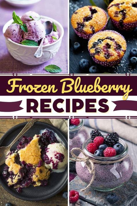 These frozen blueberry recipes make the most irresistible treats! From muffins to pie bars to cheesecake, frozen blueberries are perfect for year-round recipes. Recipes With Almond Flour, Frozen Blueberry Muffins, Frozen Blueberry Recipes, Blueberry Grunt, Easy Blueberry Desserts, Blueberry Recipe, Blueberry Smoothie Bowl, Frozen Fruit Recipes, Homemade Blueberry Pie