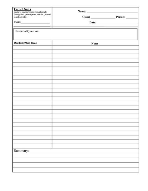 Avid Cornell Notes Template Pdf Reading Summary Worksheet, Cornell Notes Example, Chapter Summary Template, Cornell Note Taking Template, Cornell Notes Template Word, Summary Template, Cornell Notes Template, Reading Summary, Cornell Notes