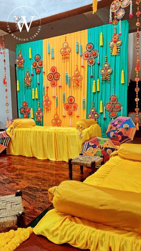 Simple Mehndi Decoration, Mehndi Stage Decoration At Home, Mehndi Party Decoration, Mehndi Decoration At Home, Rajasthani Decoration, Mehandi Stage, Mehndi Stage Decoration, Mehandi Decorations At Home, Mehndi Function Decoration