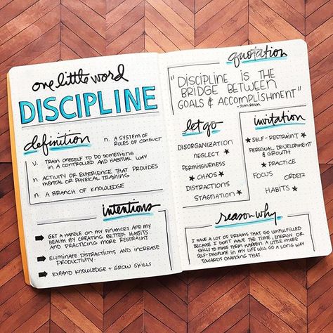 Have you chosen your word for 2017? Here's mine! In my search for the right word I realized Discipline fits for both areas I want to work on: 1) self-control (esp. financial), healthier habits and just better follow-through on goals in general, and 2) to start reading again, taking classes, and growing creative skills through daily practice.  All of the cursive titles on here are from a One Little Word stamp set by @aliedwardsdesigninc  Check out her OLW workshop and amazing products in h... Spiritually Healthy, Weekly Log, Healthier Habits, Goals Bullet Journal, To Do Planner, Word Of The Year, Start Reading, Bullet Journal Notebook, Fit Motivation