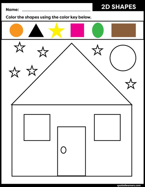 These FREE printable worksheets for kids are great for practicing spatial concepts! These 2D shapes worksheets can be used as homework, bell-ringer activity, or warm-up activity. Fun things to do with your kindergarten or grade 1 students! #freeworksheets #freeprintables #spatialreasoning #spatialawareness #activityforkids #shapesworksheets Colour Shapes Worksheet, Fun With Shapes Activity, Colour The Shapes Worksheet, Shapes Activity For Grade 1, Shapes And Colours Worksheet, Shapes Worksheet Kindergarten Activities, 2d Shapes Worksheets For Grade 1, Shapes Activity For Kindergarten, Art Worksheets For Kindergarten