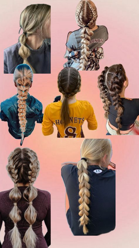 Hairstyles For Gymnastics Practice, Trek Hairstyles, Braided Sports Hairstyles, Cute Hairstyles For Swimming, Cute Hairstyles For Sports, Track Hair, Western Hairstyles, Football Hairstyles, Sporty Hair