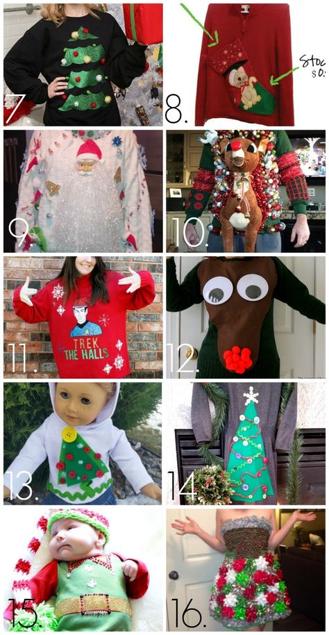 32 DIY Ugly Christmas Sweaters - C.R.A.F.T. Ugly Dress, Tacky Christmas Party, Diy Christmas Sweater, Xmas Sweaters, Ugly Sweater Diy, Tacky Sweater, Diy Ugly Christmas Sweater, Ugly Sweater Contest, Tacky Christmas Sweater