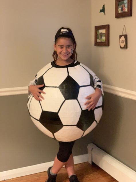 Paper Mache Soccer Ball Costume Soccer Costume Halloween, Soccer Halloween Costumes, Soccer Ball Costume, Ball Costume Diy, Soccer Player Halloween Costume, Soccer Costume, Basketball Costume, Referee Costume, Football Costume