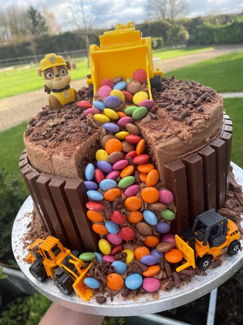 Digger Birthday Cake, Digger Cake, Construction Birthday Cake, Paw Patrol Birthday Cake, Construction Cake, Birthday Cake Design, 4th Birthday Cakes, 3rd Birthday Cakes, Cake Kids