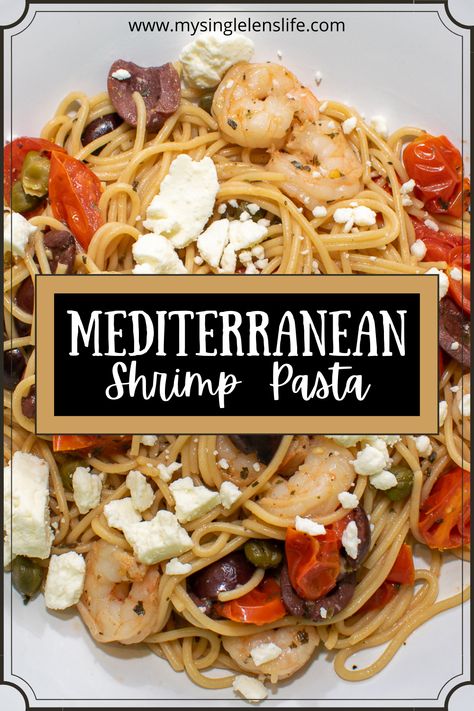 Shrimp and pasta topped with feta cheese Mediterranean Diet Shrimp Pasta, Mediterranean Shrimp Pasta Recipes, Mediterranean Diet Shrimp Recipes, Mediterranean Diet Pasta, Mediterranean Shrimp Recipes, Mediterranean Pasta Recipes, Mediterranean Shrimp Pasta, Mediterranean Shrimp Recipe, Nancy Thompson