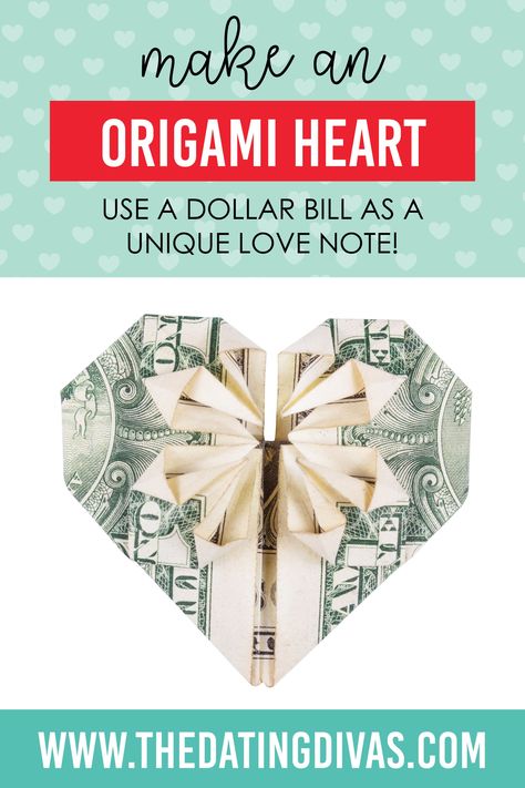 Origami Heart Dollar Bill Tutorial, Heart Out Of Money, Dollar Heart Origami, Oragami Money, Origami Heart Instructions, Money Origami Heart, Easy Money Origami, Easy Origami Heart, Folding Money