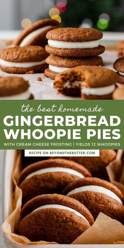 Gingerbread Whoopie Pies Gingerbread Whoopie Pies, Gingerbread Dessert Recipes, Gingerbread Cakes, Moist Gingerbread, Whoopie Pie Filling, Whoopee Pie, Gingerbread Dessert, Whoopie Pie Recipe, Whoopie Pie