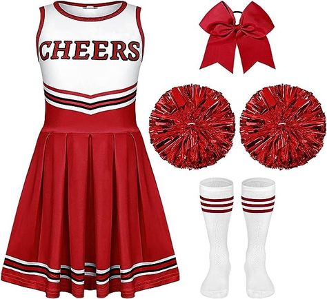 Halloween Cheerleader Costume, Halloween Cheerleader, Cheerleading Costume, Cheerleading Dress, Girls Cheerleader Costume, Kids Halloween Birthday Party, Cheerleader Halloween Costume, Cheerleading Pom Poms, Cheerleader Outfit