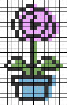 Flowers Pot, Easy Perler Beads Ideas, Easy Pixel Art, Pixel Art Templates, Perler Bead Templates, Pixel Drawing, Pixel Art Grid, Graph Paper Art, Pix Art