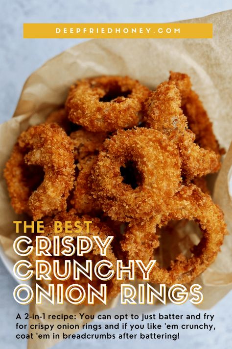 Onion Rings Batter Recipe, Onion Rings Recipe Easy, Onion Ring Batter, Fried Onion Rings Recipe, Beer Battered Onion Rings, Deep Fried Recipes, Onion Rings Recipe, Vidalia Onion, Onion Burger