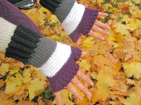 Become More Flexible, Fingerless Gloves Crochet, Gloves Crochet, Asexual Pride, Crochet Fingerless Gloves, Mug Cozy, Hand Stamped Necklace, Crochet Gloves, Great Fashion