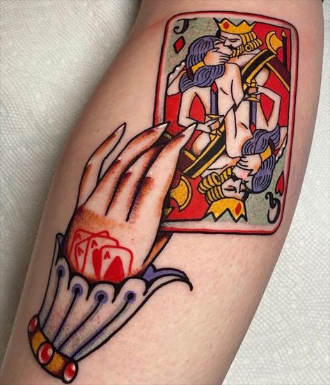 American Traditional Queen Tattoo, Ringmaster Tattoo, Traditional Queen Tattoo, Traditional Tattoo Woman, Bold Tattoo, Playing Card Tattoos, Queen Of Hearts Tattoo, American Traditional Tattoo Ideas, Traditional Tattoo Ideas